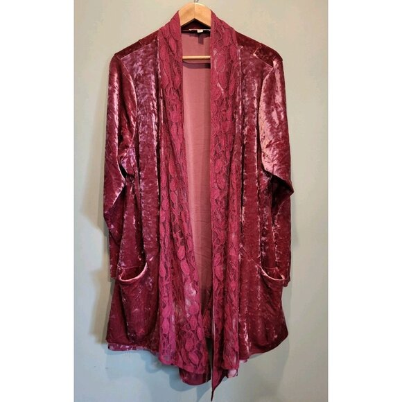 Pink Velvet Lace Mid Length Artsy Open Cardigan Topper Pockets Sz 3X - Picture 1 of 8